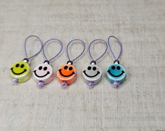 Colorful Smiley 5pc Stitch Marker Set, Snag-free knitting