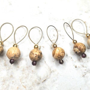 Picture Jasper and Garnet 6pc Stitch marker Set OR 4pc leverback clasp set