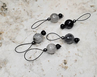 Tourmalinated Quartz 5pc Stitch Marker Set, Snag-free for knitting