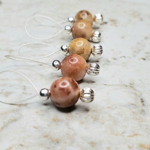 Morocco Agate 5pc Stitch Markers Set, Snag-free for knitting