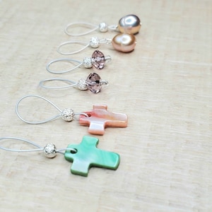 Easter cross/pearl 6pc stitch marker set, Snag-free for knitting