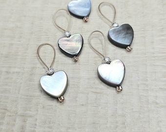 Gray Heart Shell 5pc Stitch marker Set, Snag-free for knitting