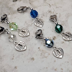 Swarovski Crystal w/Heart Progress Keeper, Snag-free (choose color) stitch markers