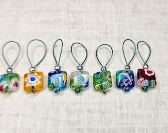 Milleflora Mini Squares 7pc Stitch Markers Set (colors vary), Snag-free for knitting