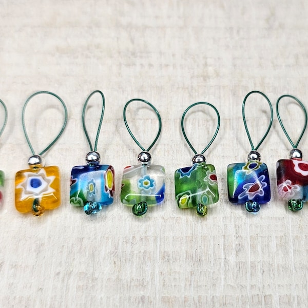 Milleflora Mini Squares 7pc Stitch Markers Set (colors vary), Snag-free for knitting