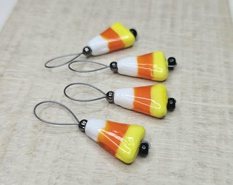 Candy Corn bead 4pc stitch marker set, Snag-free for knitting