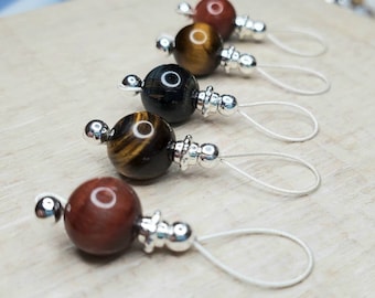 Tigers eye 5pc Stitch Markers Set, Snag-free for knitting