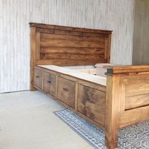 The Biloxi Farmhouse Storage Bed | Solid Wood Bed Frame with Storage Drawers | Rustic Bedroom Furniture | Custom Sizes Available