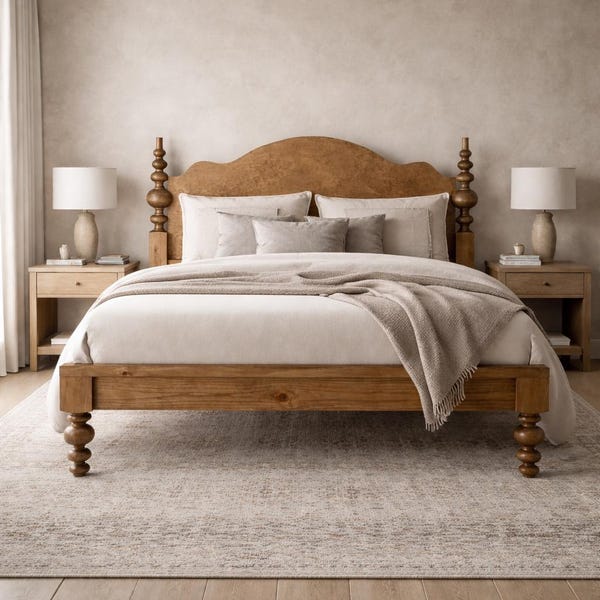 Savanah Spindle Bed | Solid Wood Farmhouse Frame, Rustic Turned Legs, Handmade Wood Furniture