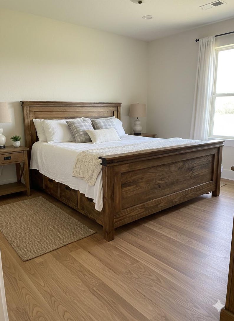 The Biloxi Farmhouse Storage Bed | Solid Wood Bed Frame with Storage Drawers | Rustic Bedroom Furniture | Custom Sizes Available image 15