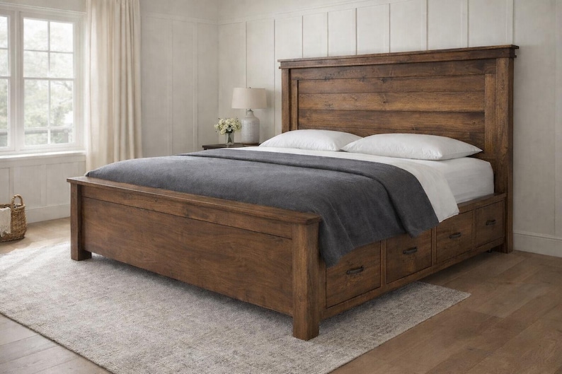 The Biloxi Farmhouse Storage Bed | Solid Wood Bed Frame with Storage Drawers | Rustic Bedroom Furniture | Custom Sizes Available image 13