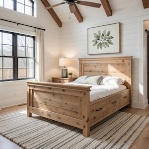 The Biloxi Farmhouse Storage Bed | Solid Wood Bed Frame with Storage Drawers | Rustic Bedroom Furniture | Custom Sizes Available image 12