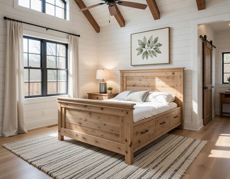 The Biloxi Farmhouse Storage Bed | Solid Wood Bed Frame with Storage Drawers | Rustic Bedroom Furniture | Custom Sizes Available image 12