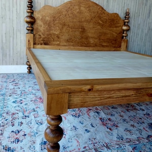 The Savanah Spindle Bed | Solid Wood Farmhouse Bed Frame | Rustic Turned Leg Bed | Handmade Custom Hardwood Furniture
