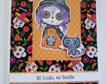 Sugar Skull Witch Halloween Card