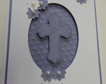 Purple Cross Christening Card