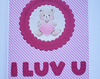 Watercolor Teddy Bear with Heart Valentine's Day Card