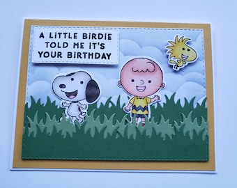 Charlie Brown, Snoopy, and Woodstock Birthday Card