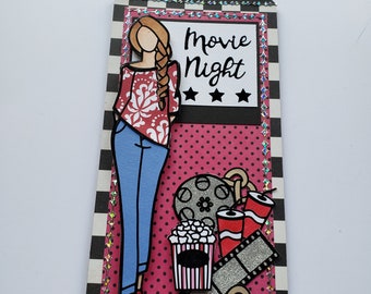 Movie Night Paper Doll Chipboard Tag