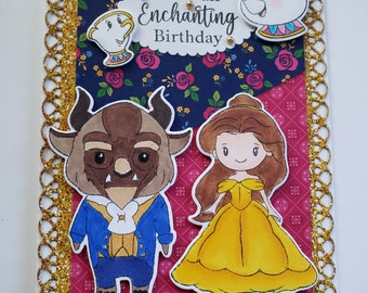 Disney Belle, Beast, and Mrs. Potts Birthday Card