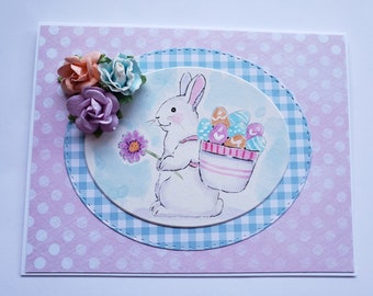 Watercolor Bunny with Eggs Easter Card