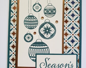 Hanging Teal Ornaments Christmas Card