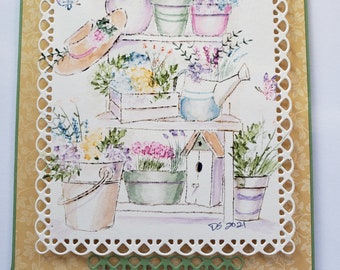 Watercolor Potting Bench Mother's Day Card