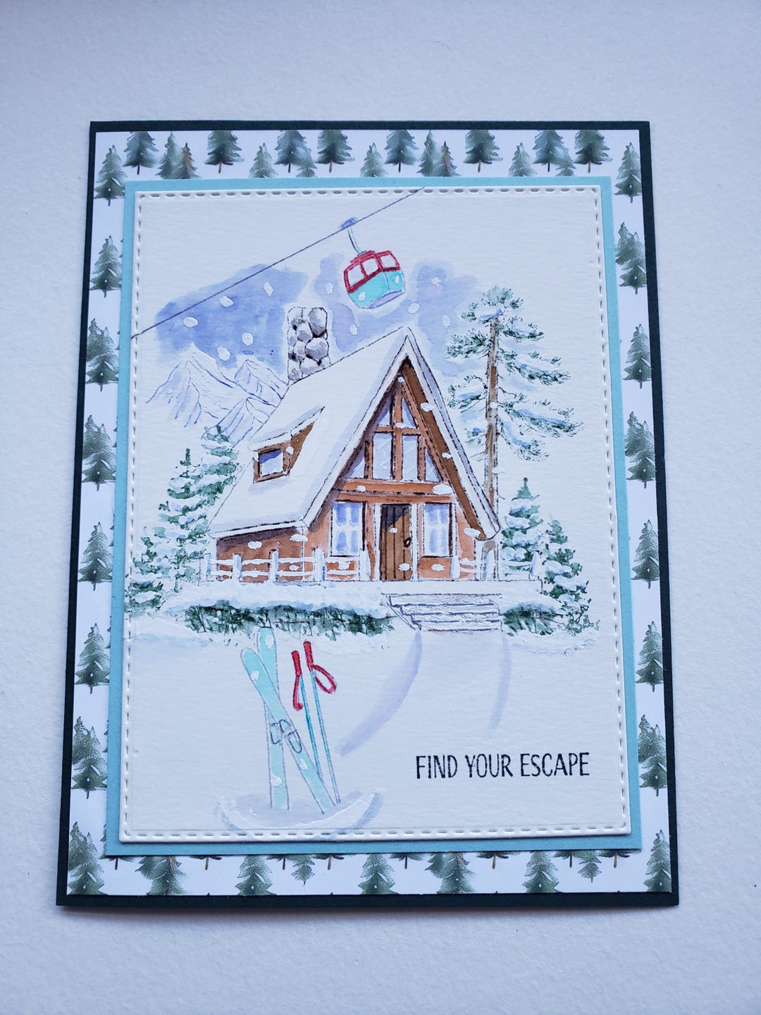Watercolor Ski Chalet Find Your Escape Card - Etsy