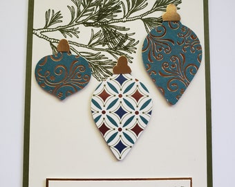 Ornaments on a Pine Bough Christmas Card