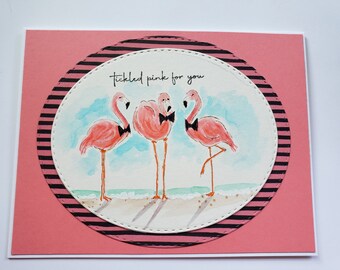 Watercolor Flamingos Tickled Pink Card