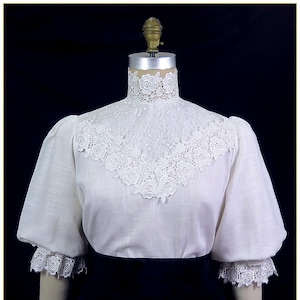 Victorian Rose Lace Short Sleeve Linen Blend Blouse
