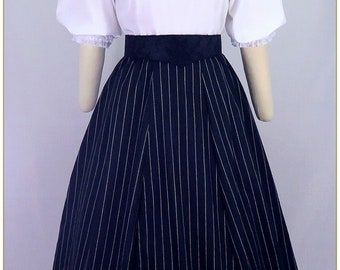 Victorian Black White Stripe Linen Viscose Blend 5-GORE Skirt