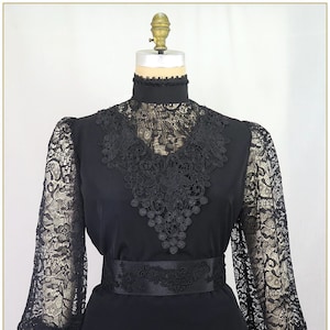 Victorian Black Peachskin & Lace Blouse image 1