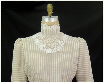 Victorian Tan & Ivory Stripe Linen Blouse