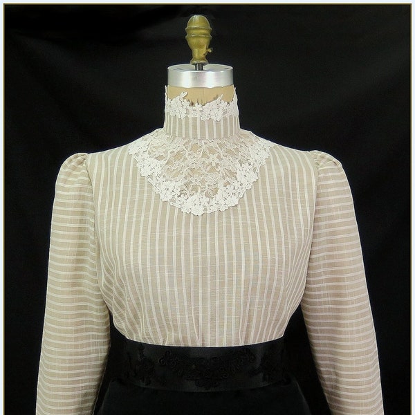 Victorian Tan & Ivory Stripe Linen Blouse