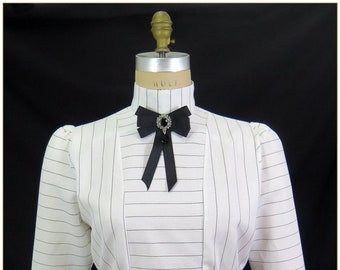 Victorian White and Black Stripe Linen Blend Blouse