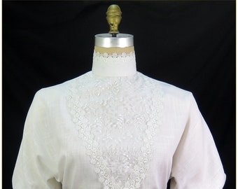 Edwardian White Linen Blend Blouse