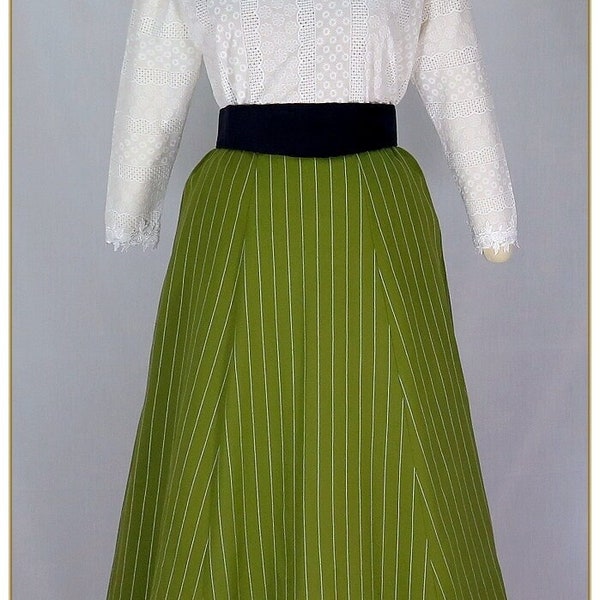 Victorian Olive Green White Stripe Linen Blend Skirt