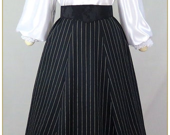 Victorian Black White Stripe Linen Cotton Blend 3-GORE Skirt