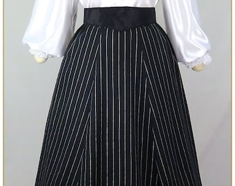 Victorian Black White Stripe Linen Cotton Blend 3-GORE Skirt