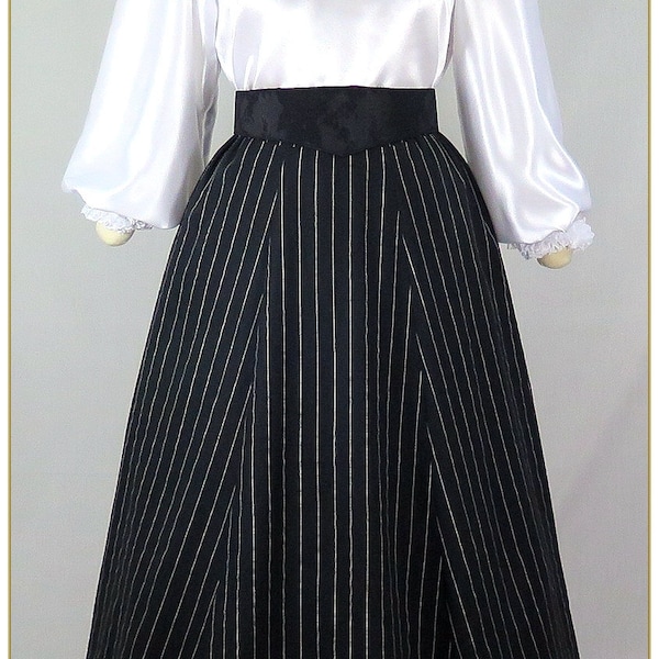 Victorian Black White Stripe Linen Cotton Blend 3-GORE Skirt