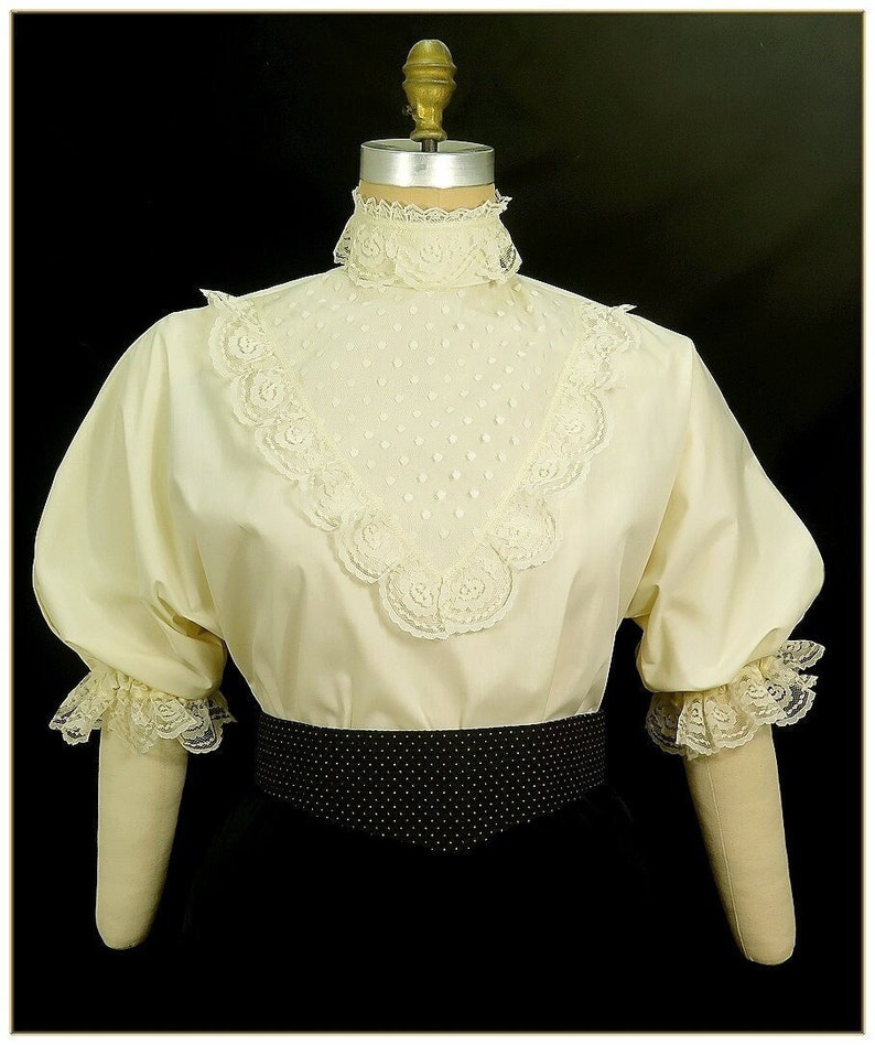 Victorian Blouses, Tops, Shirts, Vests, Sweaters     Victorian Ivory Dot Lace Blouse  AT vintagedancer.com