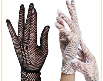 Crochet Mesh Gloves, Choose White or Black