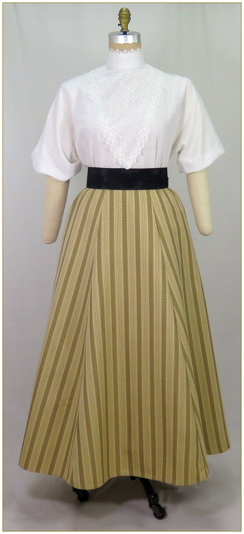 Edwardian Ladies Clothing – 1900, 1910s, Titanic Era     Victorian Golden Tan & Ivory Stripe Skirt  AT vintagedancer.com