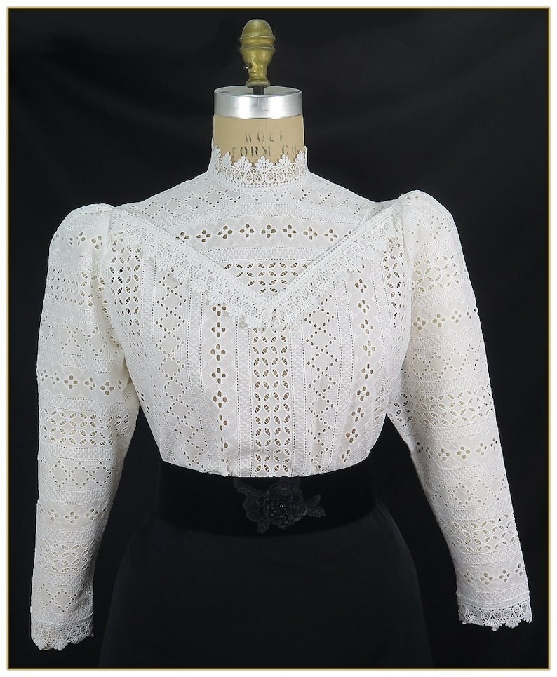 Edwardian Blouses |  Lace Blouses, Sweaters, Vests     Edwardian Stripe Embroidered Cotton Blouse  AT vintagedancer.com