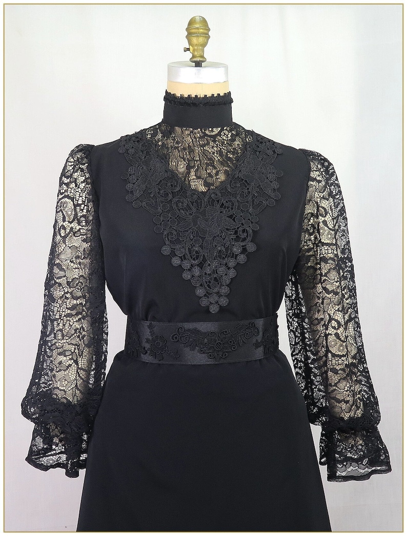 Victorian Black Peachskin & Lace Blouse image 1