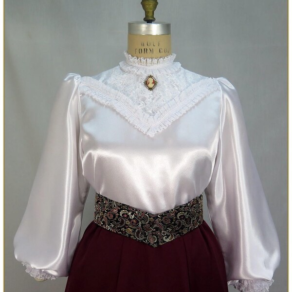 Victorian White Crepe Satin Blouse