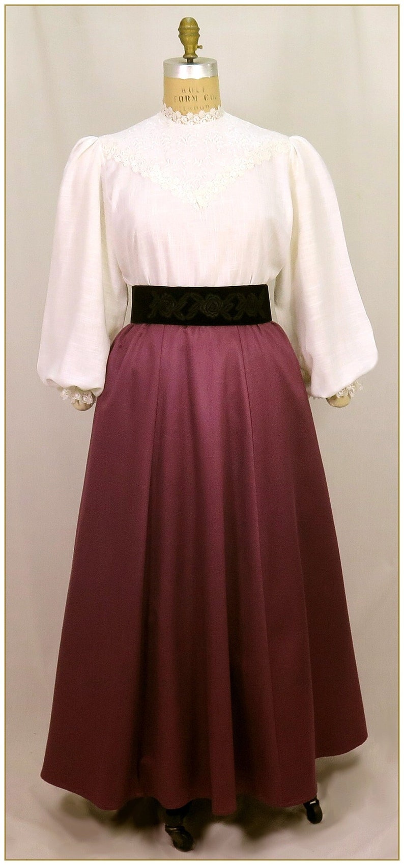 Edwardian Ladies Clothing – 1900, 1910s, Titanic Era     Victorian Boysenberry Cotton Twill Skirt  AT vintagedancer.com