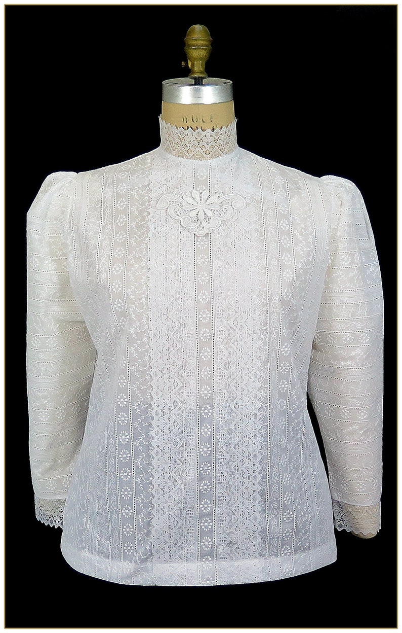 Embroidered Stripe Edwardian Blouse
