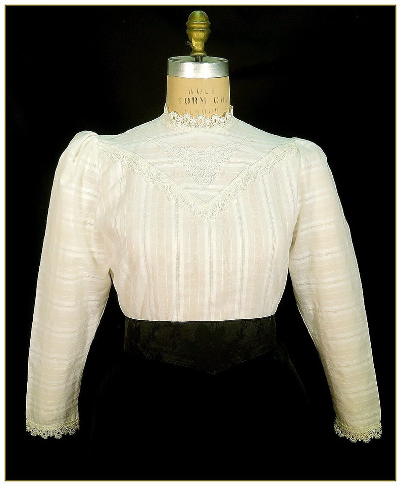 Edwardian Blouses |  Lace Blouses, Sweaters, Vests     Edwardian Ivory Stripe Cotton Blouse  AT vintagedancer.com